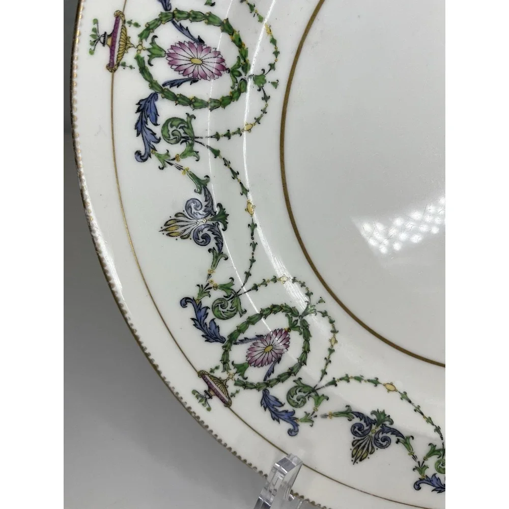 Minton H2581 Chop Plate Charger Garland Urns Floral Gold Pink Blue‎ Green 12.5